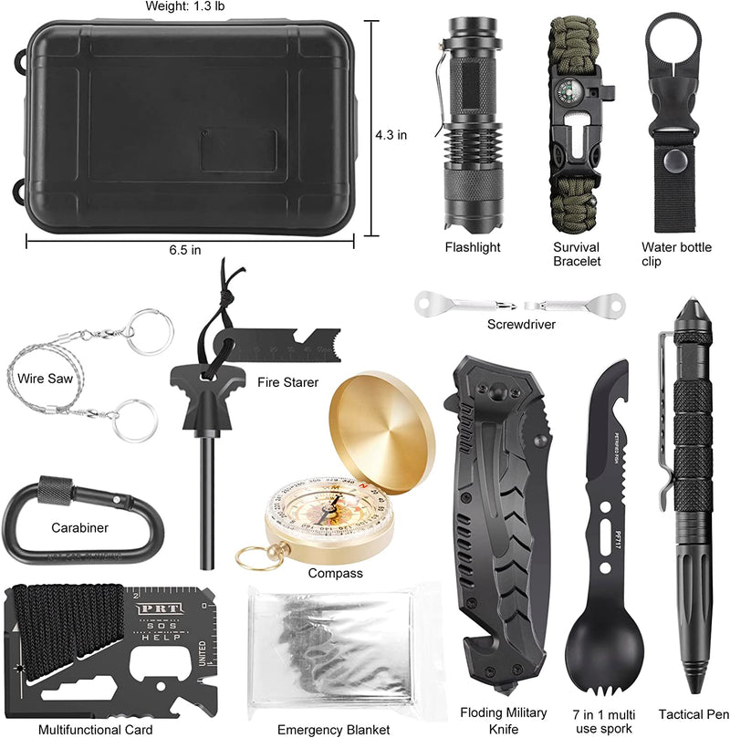 Gift for Men Dad Husband Him, Survival Kit 17 in 1, Survival Gear Tool Cool Gadgets Emergency Survival Gear and Equipment Christmas Stocking Stuffers for Families Hiking Camping Adventures