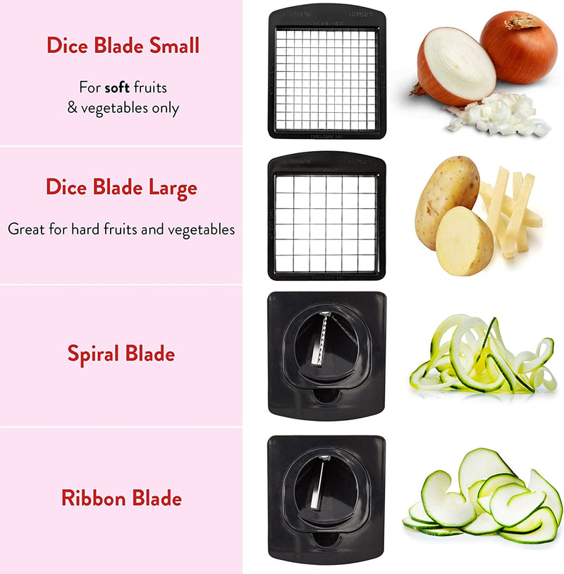 Vegetable Chopper - Spiralizer Vegetable Slicer - Onion Chopper with Container - Pro Food Chopper - Black Slicer Dicer Cutter - 4 Blades