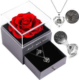 Preserved Real Rose Gift Box Enchanted Real Rose with I Love You Necklace 100 Languages Gift , Eternal Rose Flower Handmade Preserved Rose Gift for Her (S-Silver C:Red)