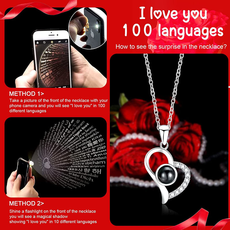 Preserved Real Rose with I Love You Necklace in 100 Languages 925 Silver, Eternal Flowers Rose Gifts for Her Mom Wife Girlfriend Christmas Valentines Mothers Day Anniversary for Women(Sky Blue)