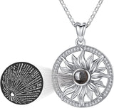 Sterling Silver I Love You Necklaces 100 Languages for Women Girls, Sun Sunflower Projection Jewelry You Are My Sunshine Gifts for Her, 18 Inch Chain