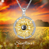 Sterling Silver I Love You Necklaces 100 Languages for Women Girls, Sun Sunflower Projection Jewelry You Are My Sunshine Gifts for Her, 18 Inch Chain